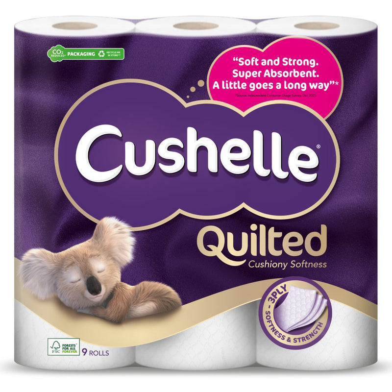 Cushelle Ultra Quilted White Toilet Tissue Rolls - Pack of 9
