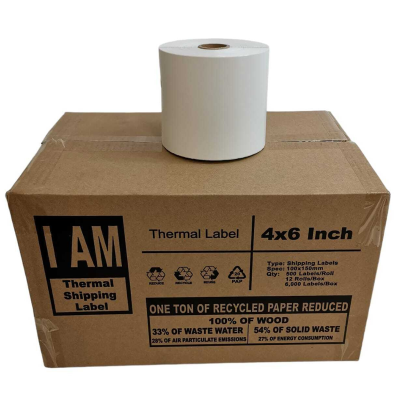 4 X 6" Thermal Shipping Labels (100 X 150mm) - 12 Rolls of 500 Labels in a Full Case - I AM Thermal Shipping Label