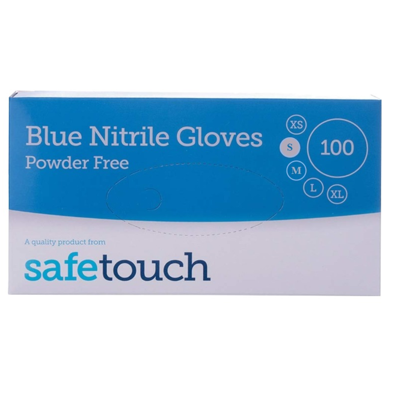 Safetouch Blue Nitrile Gloves Powder-Free, Medical Grade - Small (Box of 100)