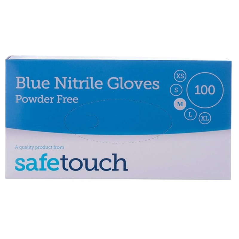 Safetouch Blue Nitrile Gloves Powder-Free, Medical Grade | Medium (Box of 100)