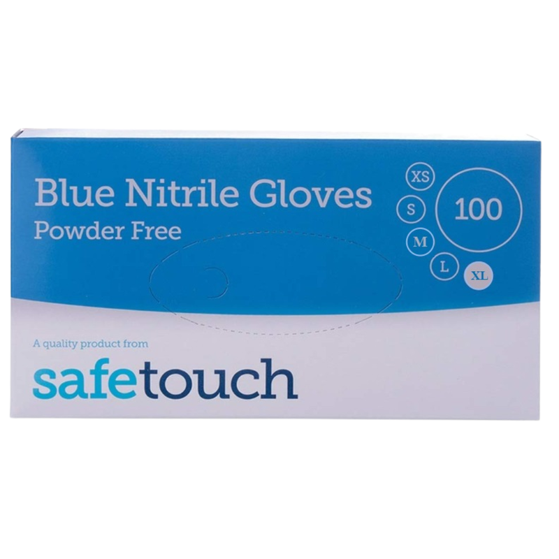Safetouch Blue Nitrile Gloves Powder-Free, Medical Grade | X Large (Box of 100)