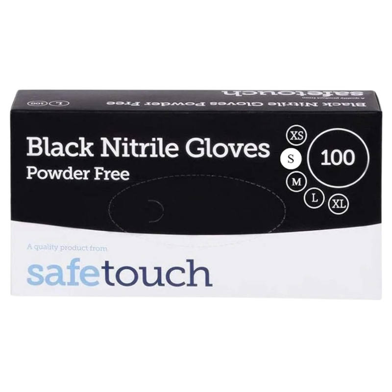 Safetouch Black Nitrile Gloves Powder-Free, Medical Grade | Small (Box of 100)