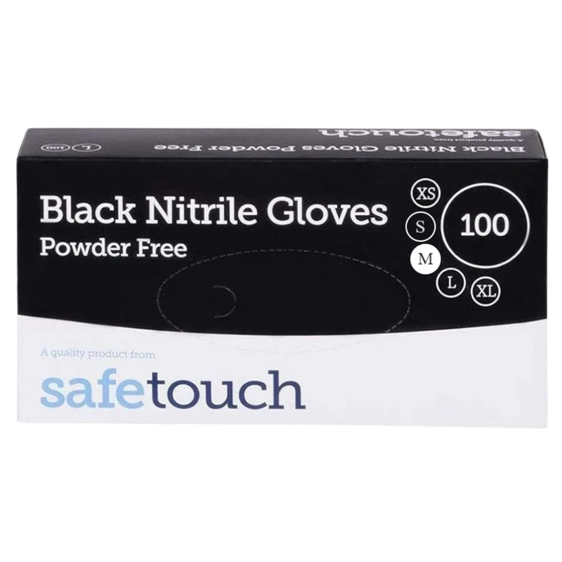 Safetouch Black Nitrile Gloves Powder-Free, Medical Grade | Medium (Box of 100)