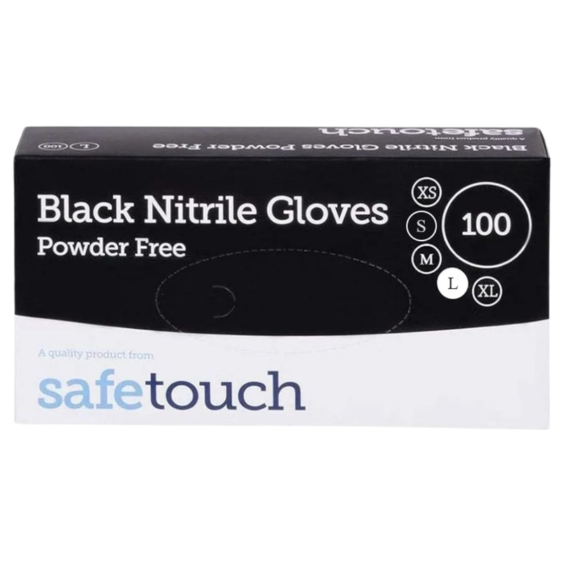 Safetouch Black Nitrile Gloves Powder-Free, Medical Grade | Large (Box of 100)