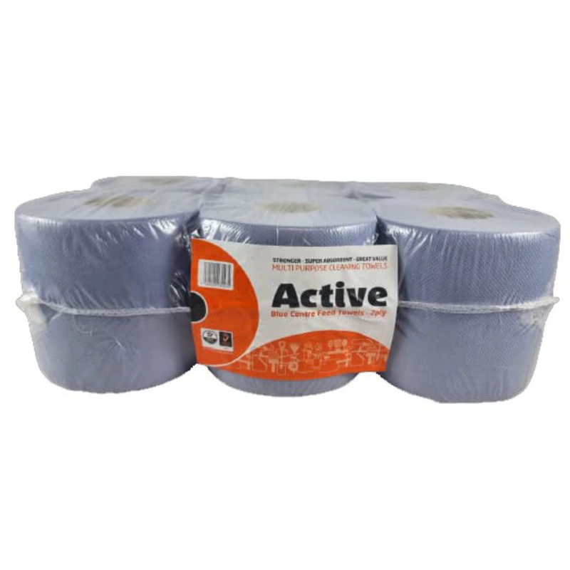 Active Centrefeed Rolls, 2-Ply, Blue (Pack of 6)
