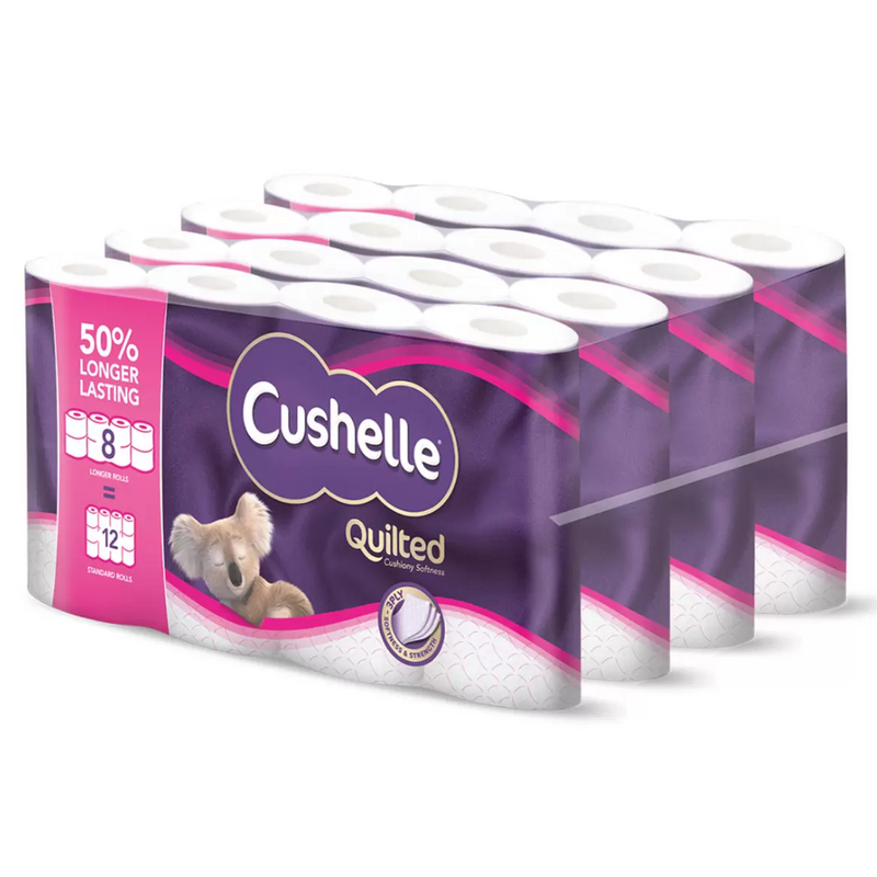 Cushelle Quilted 3-Ply Longer Rolls Toilet Tissue, 32 Rolls (4 x 8 Pack)