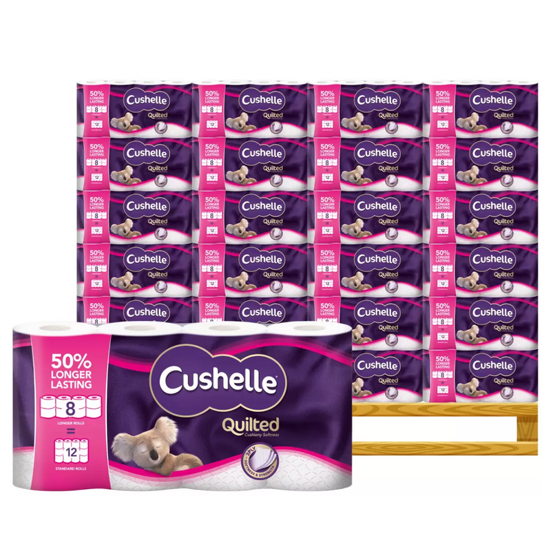 Cushelle Quilted 3-Ply Longer Rolls Toilet Tissue, 32 Rolls | Pallet Deal of 36 Cases