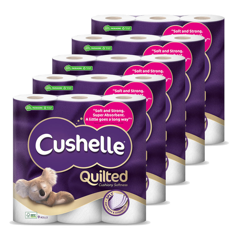 Cushelle Ultra Quilted White Toilet Tissue Rolls - 45 Rolls (9pk x 5)