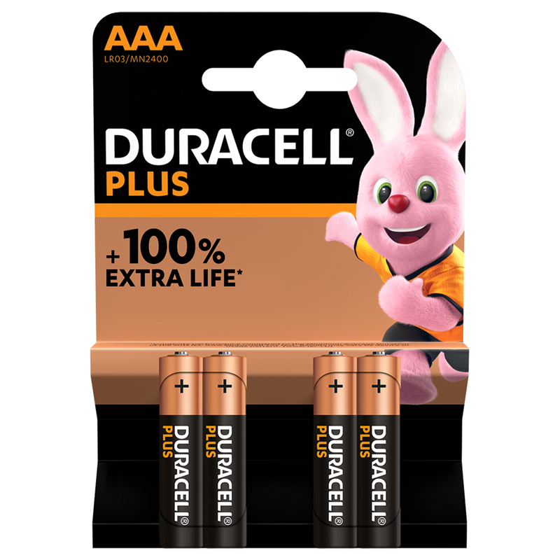 Duracell Plus AAA LR03 Alkaline Batteries | 4 Pack
