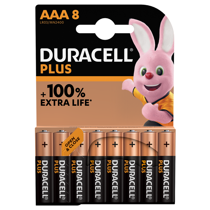 Duracell Plus AAA LR03 Alkaline Batteries | 8 Pack