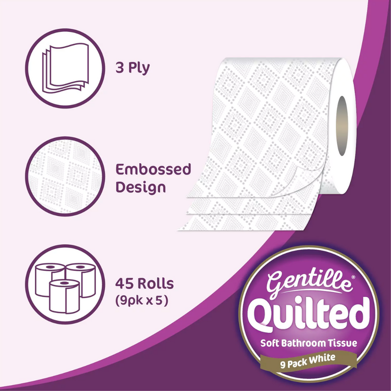 Gentille Quilted 3ply Toilet Rolls White