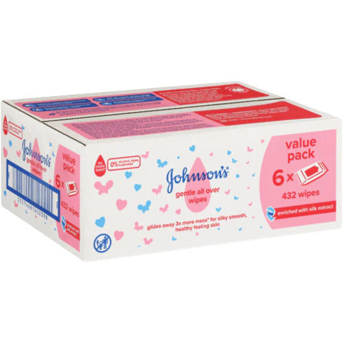 Johnson's Gentle All Over Baby Wipes 72s x 6 (432 Wipes)