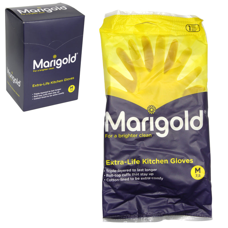 Marigold Extra-Life Kitchen Yellow Gloves, Medium (6 Pairs)