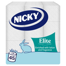 Nicky Elite 3 Ply Quilted Toilet Roll White - 45 Rolls (9pk x 5)