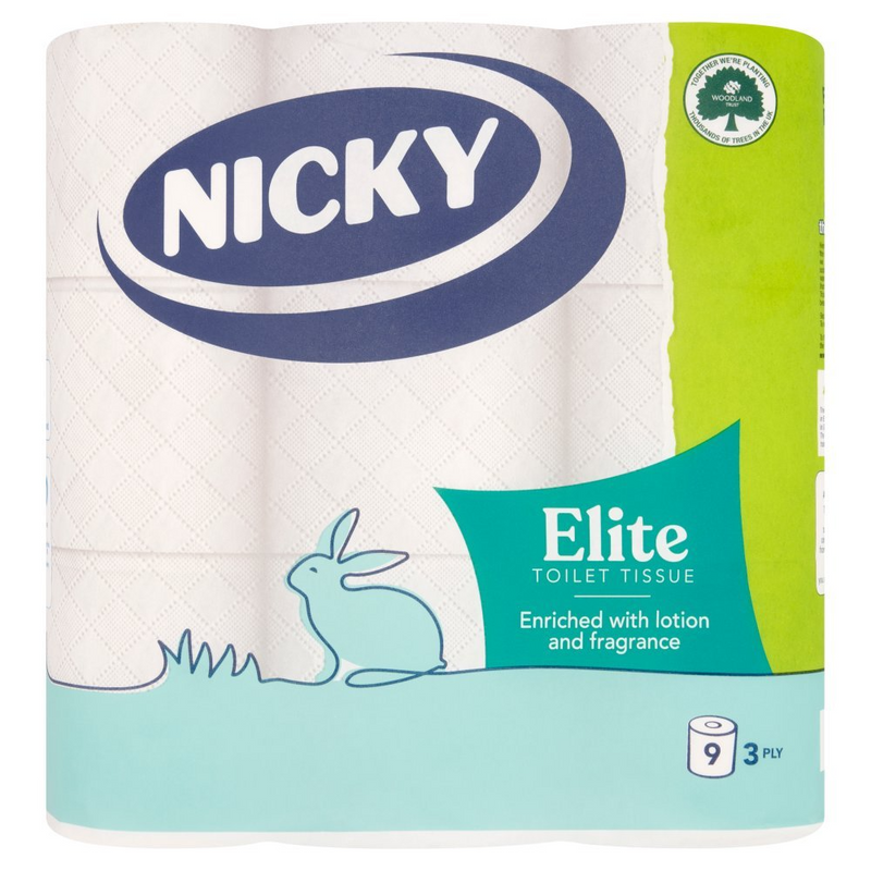 Nicky Elite 3 Ply Quilted Toilet Roll White - Pack of 9