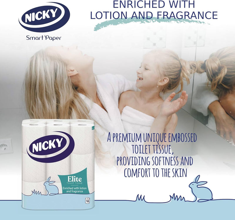 Nicky Elite 3 Ply Quilted Toilet Roll White - 45 Rolls (9pk x 5)