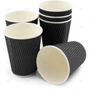 PPS Catering Black Hot Cups Ripple Wall 12oz / 340ml