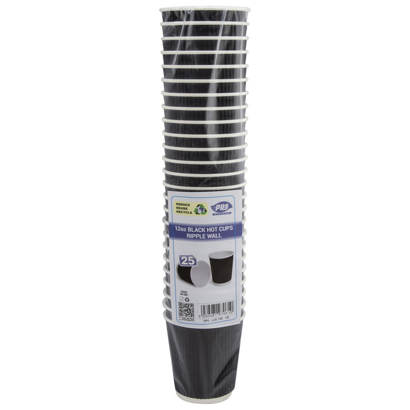PPS Catering Black Hot Cups Ripple Wall 12oz / 340ml | Pack of 25 