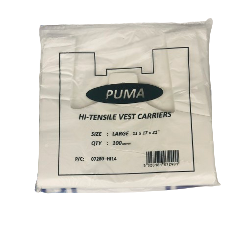 Puma Large White Vest Carrier Bags 100s | 11 x 17 x 21"