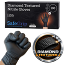 SafeGrip Diamond Grip Heavy Duty 8g Black Nitrile Gloves | Large (Box of 100)