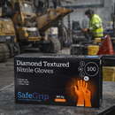 SafeGrip Diamond Grip Heavy Duty 8g Orange Nitrile Gloves (100 Pack)