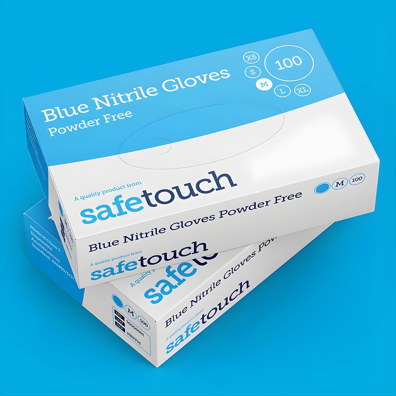 Safetouch Blue Nitrile Gloves Powder-Free, Medical Grade - Small (Box of 100)