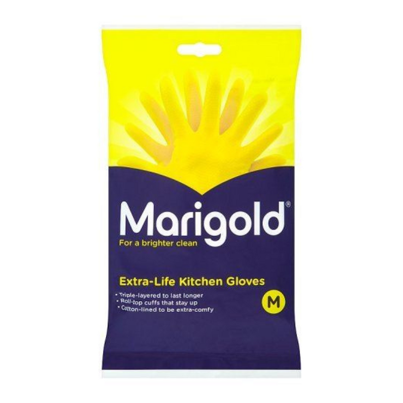 Marigold Extra-Life Kitchen Yellow Gloves, Medium (6 Pairs)