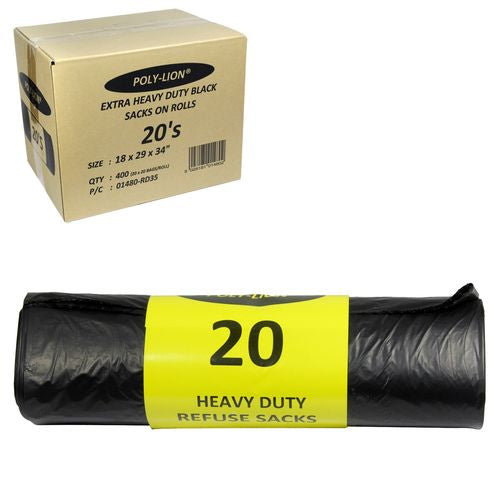 Poly-Lion Black Heavy Duty Refuse Sacks 20s