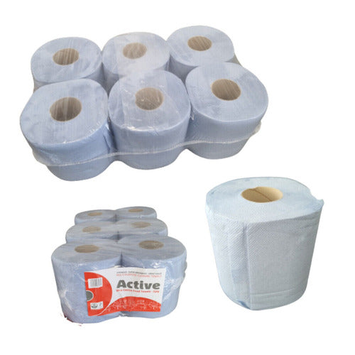 Active Economy Centrefeed Rolls, 2-Ply, Blue (Pack of 6)