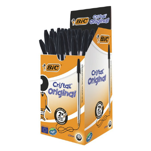 BIC Cristal Original Ballpoint Black Pens, Pack of 50