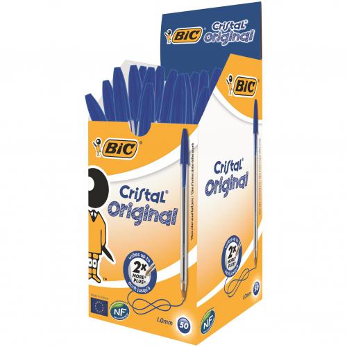 BIC Cristal Original Ballpoint Blue Pens, Pack of 50