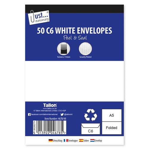 C6 Peel & Seal White Envelopes 80gsm - Pack of 50