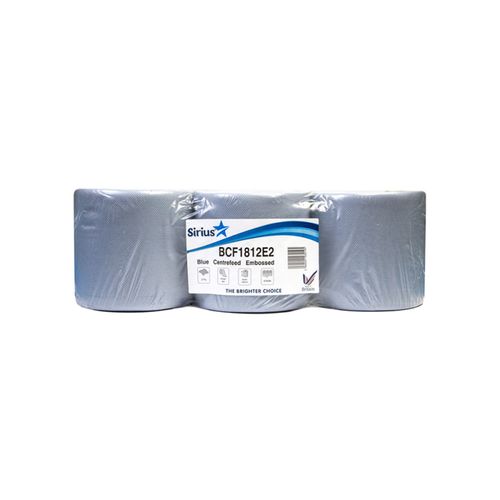 Sirius BCF1812E2 Centrefeed Rolls, 2-Ply, Blue (Pack of 6)